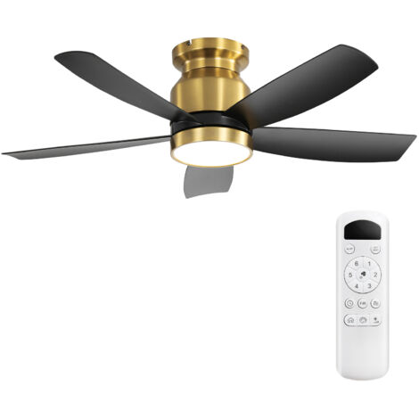 Ventilatore da soffitto da 42 pollici con LED dimmerabile, motore DC silenzioso, timer, ABS nero e oro