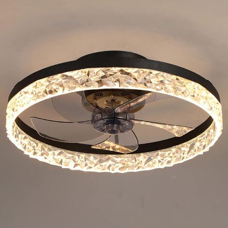 Ventilatore da soffitto da 50 cm con luce, LED dimmerabile, timer a 6 velocità, con telecomando, nero