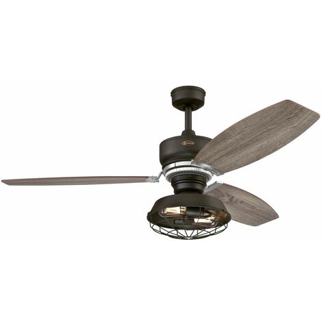 Ventilatore da soffitto in bronzo anticato interni da 137 cm Westinghouse Lighting Welford con luce e telecomando, fissaggio con luce LED dimmerabile con gabbia amovibile