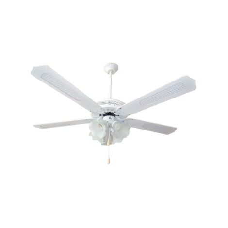 Ventilatore da soffitto in legno laccato bianco 4 lampade - Mod. Marco Polo
