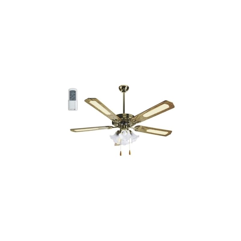 Image of Ventilatore da soffitto in legno noce scuro 4 lampade c/telecomando - Mod. Marco Polo