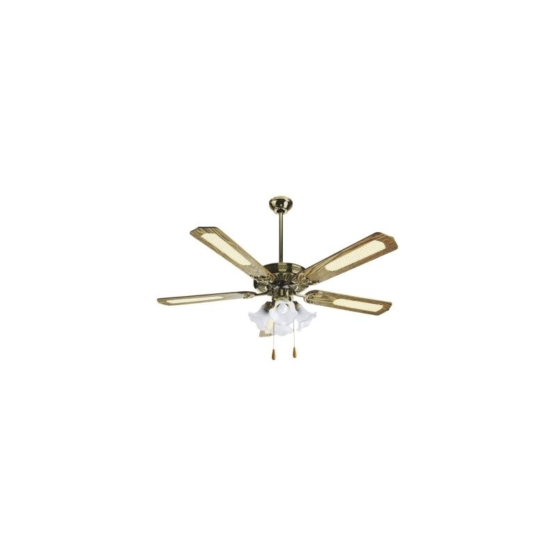 Image of Ventilatore da soffitto in legno noce scuro 4 lampade - Mod. Marco Polo