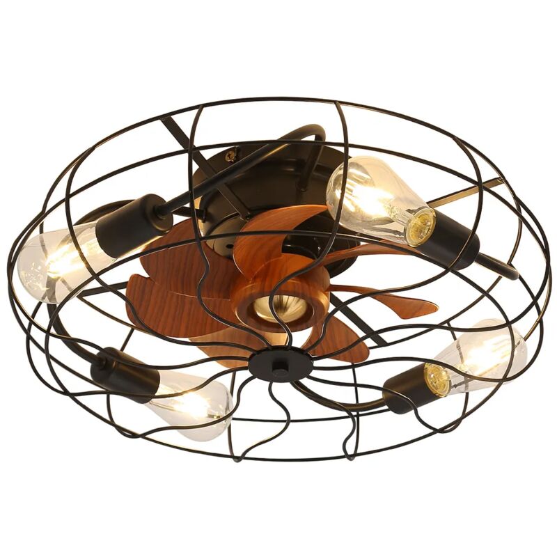 Image of Ventilatore da soffitto industriale a basso profilo da 20', 7 pale, marrone, con telecomando e lampadina