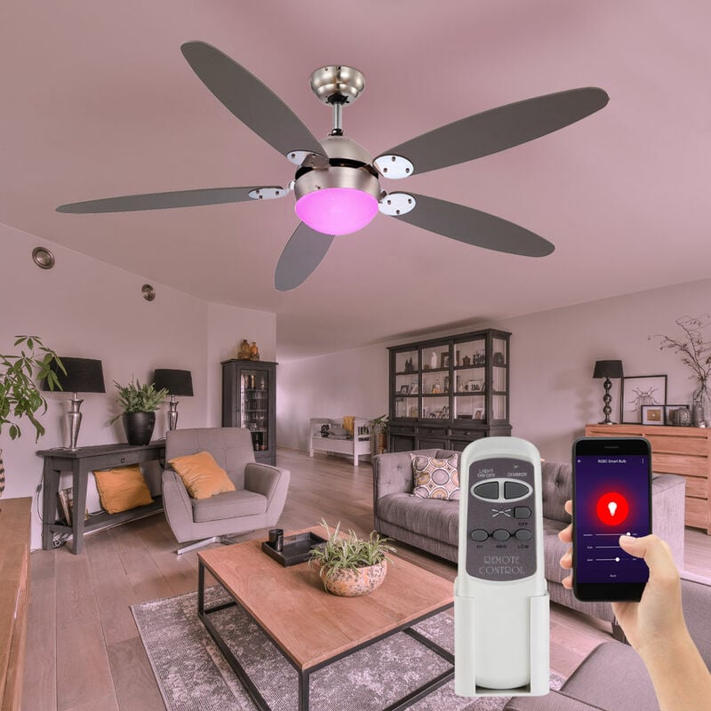 Image of Ventilatore da soffitto intelligente Alexa Google telecomando Luce dimmerabile in un set che include lampadine led rgb