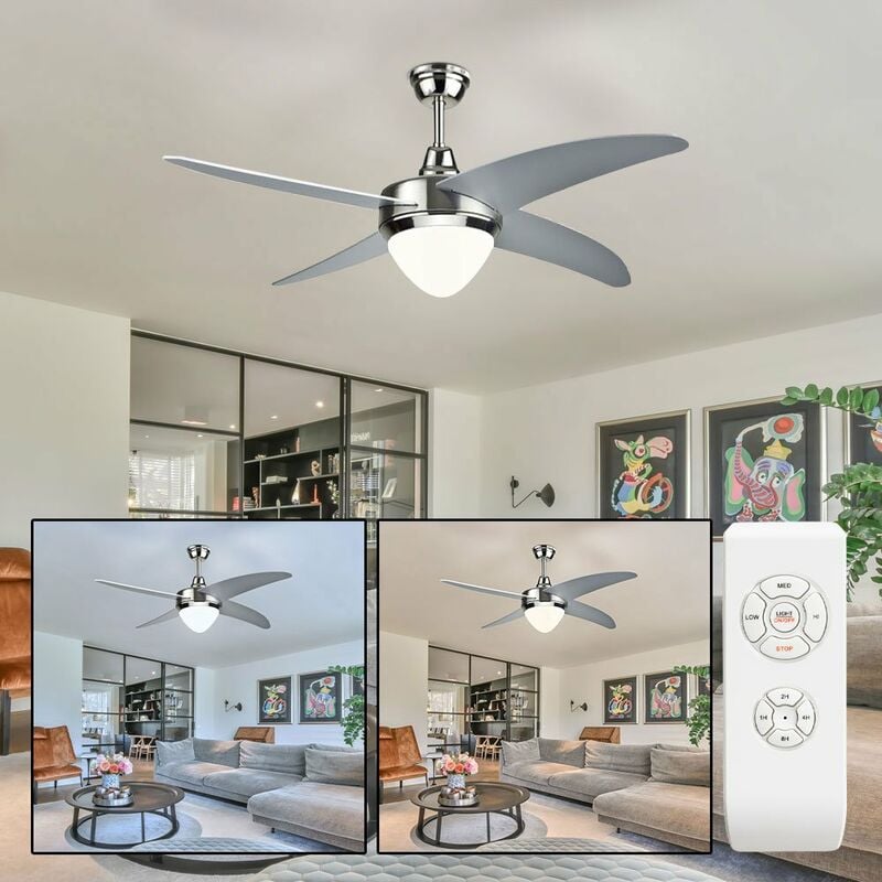 Image of Ventilatore da soffitto lampada da soffitto lampada da soffitto telecomando lampada soggiorno, timer cct 3 livelli, metallo vetro opale mdf, 1x led