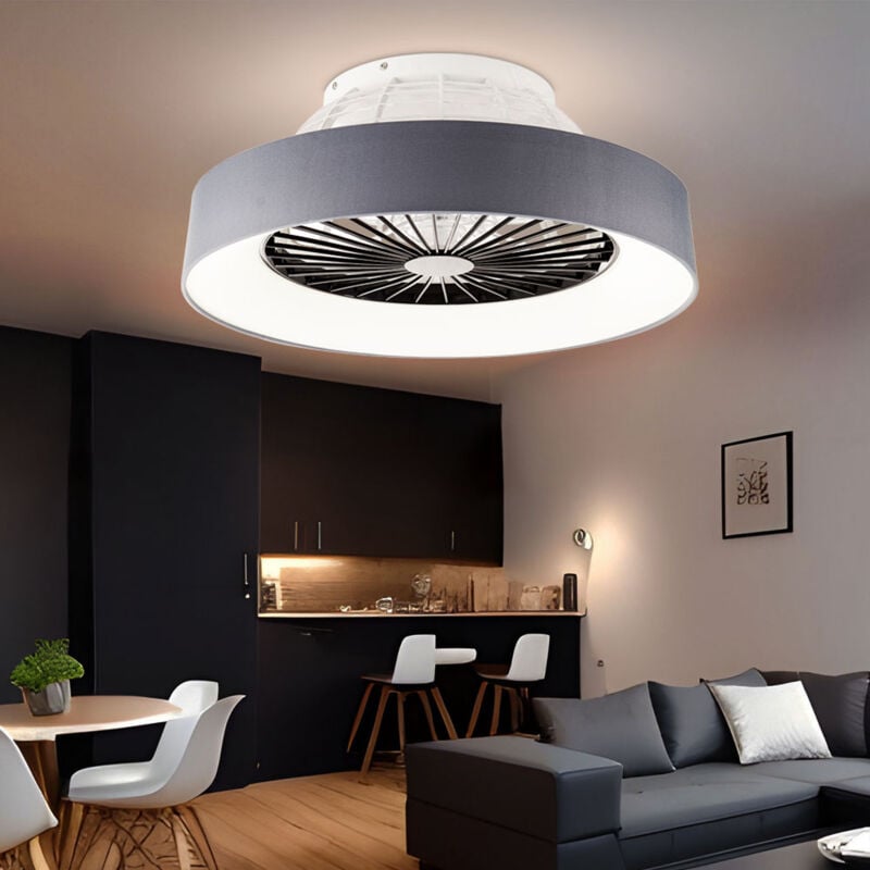 Image of Etc-shop - Ventilatore da soffitto lampada da soffitto lampada da soggiorno ventilatore da camera camera da letto, plastica tessuto grigio bianco,