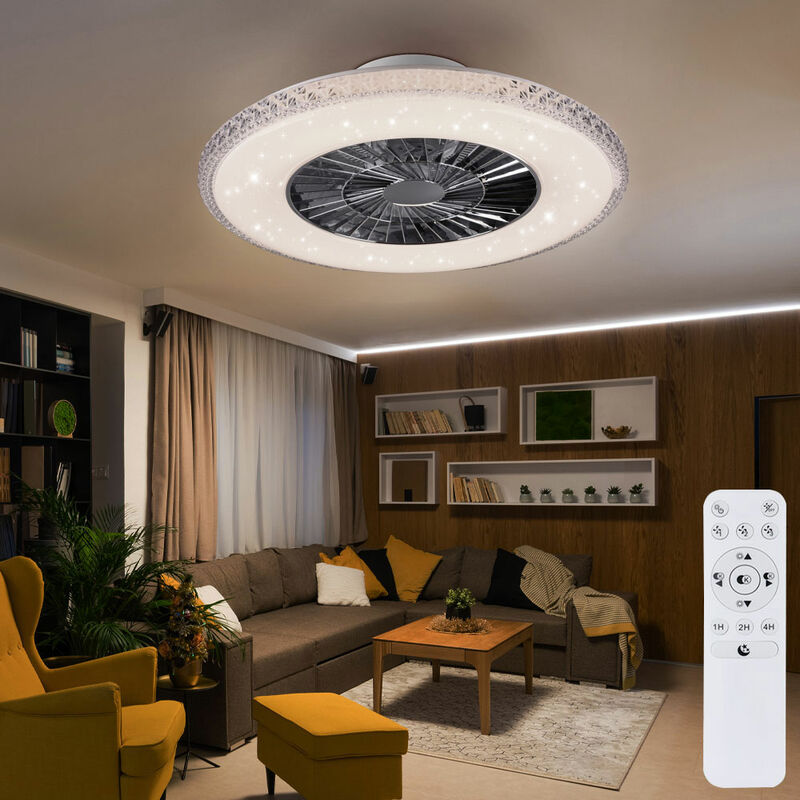 Image of Etc-shop - Ventilatore da soffitto led con telecomando lampada ventilatore dimmerabile cristalli effetto stella, timer cct, 3 livelli di velocità,