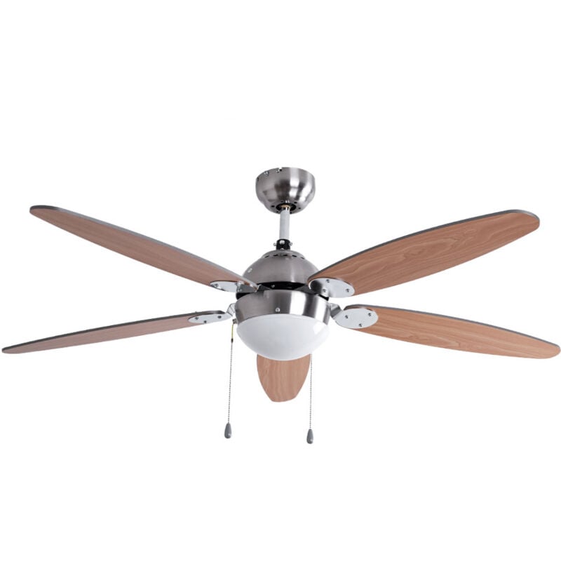 Image of Lampenwelt - Ventilatore da soffitto con interruttore a tirante, macchina del vento, plafoniera, soggiorno, lampada, ventilatore, metallo, nichel