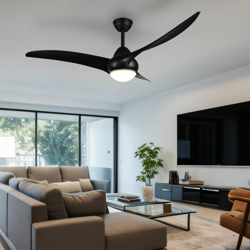 Image of Ventilatore da soffitto nero con illuminazione Ventilatore da soffitto con telecomando lampade da soffitto nere, timer cct, 1x led 20W 2300Lm, DxH