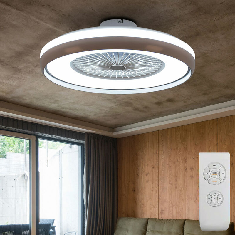 Image of Ventilatore da soffitto plafoniera plafoniera ventilatore lampada soggiorno, telecomando cct Timer 3 livelli, 1x led 32W 3000Lm bianco caldo-bianco