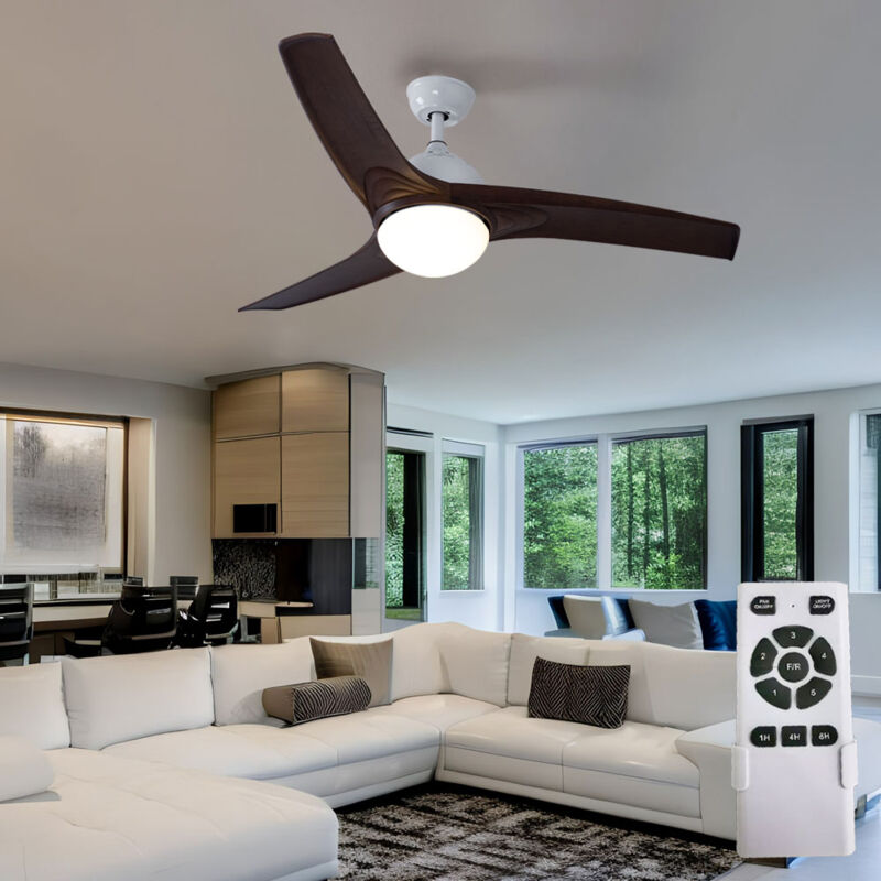 Image of Ventilatore da soffitto plafoniera ventilatore soggiorno ventilatore legno telecomando, timer cct 3 livelli, aspetto legno marrone vetro opalino, 1x