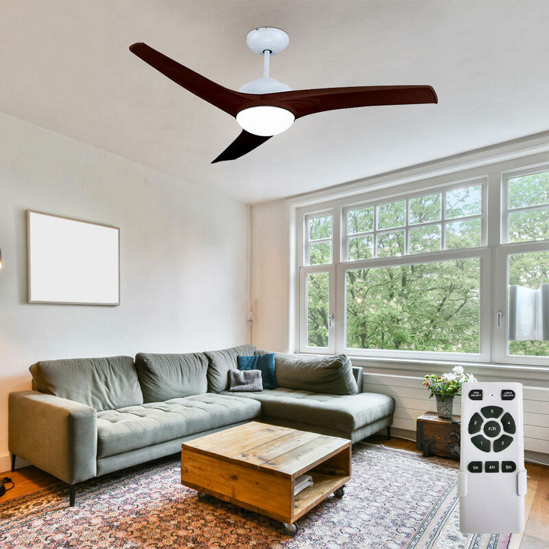 Image of Etc-shop - Ventilatore da soffitto plafoniera ventilatore soggiorno ventilatore legno telecomando, timer cct 3 livelli, aspetto legno marrone vetro