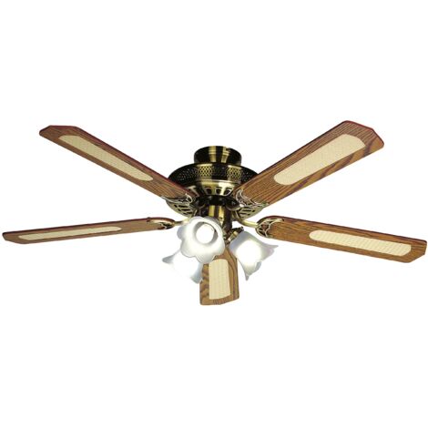 Ventilatore da soffitto reversibile FARELEK BALEARES 132 cm noce/cannee con illuminazione a 3 tulipani 5 pale