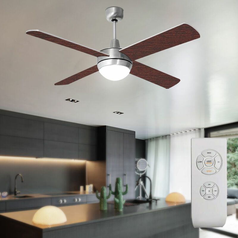 Image of Ventilatore da soffitto con luce incluso telecomando 3 passi avanti e indietro pale reversibili 132 cm