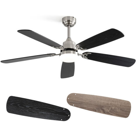 Ventilatore da soffitto Sofucor con luce e telecomando, DC, 132 cm, 5 pale bicolore, Nichel