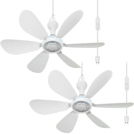Ventilatore da soffitto USB sospeso da 2 pezzi con telecomando, timer, prolunga da 7 piedi, 6 pale silenziose, piccolo ventilatore da soffitto USB CC per campeggio