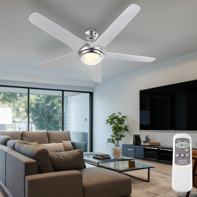 Image of Globo - Ventilatore da soffitto ventilatore soggiorno lampada ventilatori ventilatore cucina, telecomando 3 livelli avanti/ritorno, vetro bianco