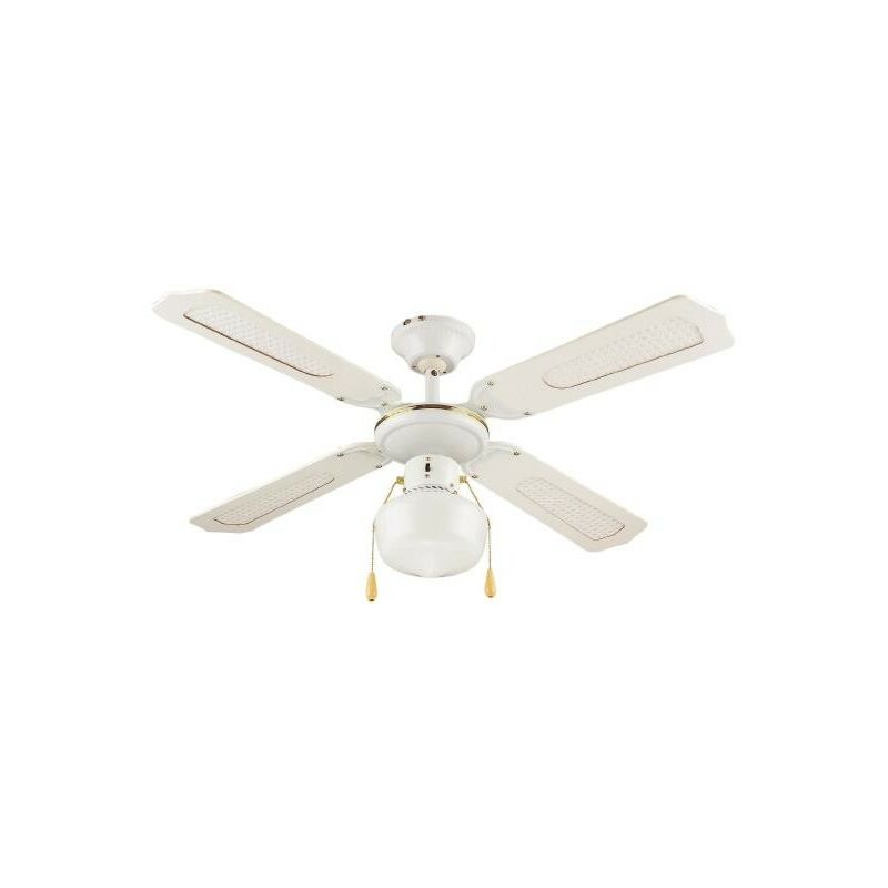 Image of Ventilatore da soffitto windy 4 pale in acciaio e mdf bianco con lampada