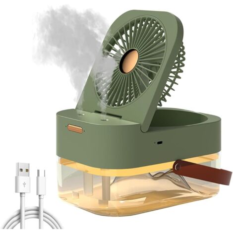 Ventilatore da tavolo 3 in 1 - Ventilatore USB con umidificatore e luce notturna - Batteria da 1200 mAh - 3 velocità - 2,5 litri - Umidificatore ricaricabile tramite USB per uffici e piccoli spazi - V