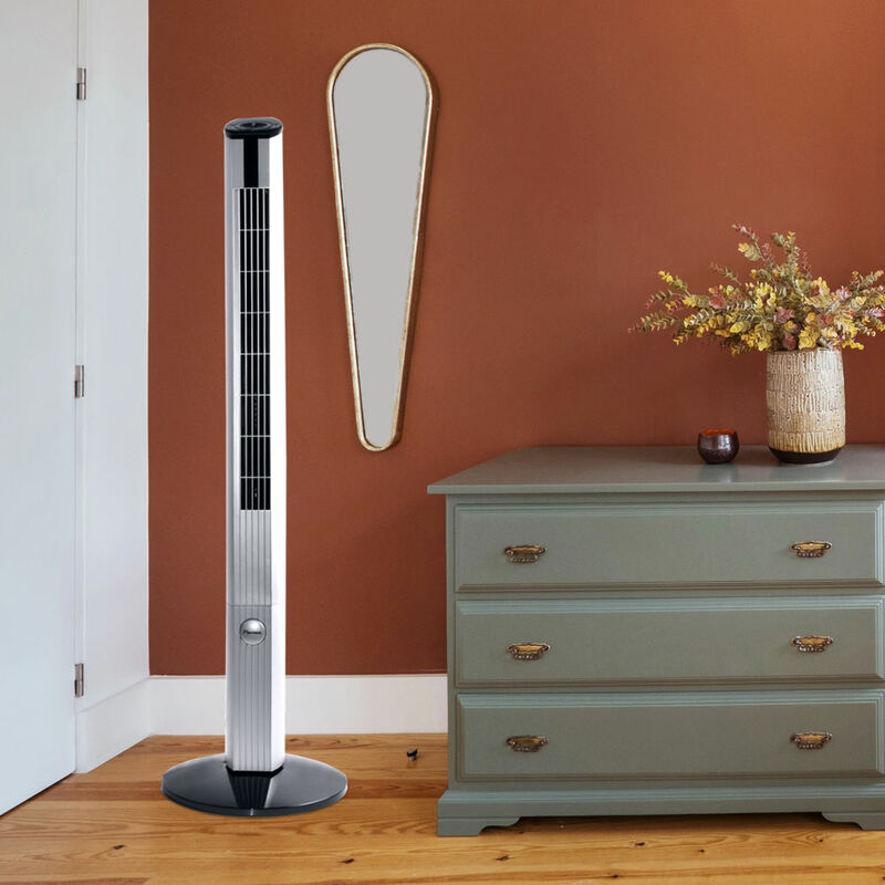 Image of Ventilatore da tavolo Ventilatore da soggiorno, funzione girevole su 3 livelli, silenzioso, argento nero, 50 watt, h 107 cm