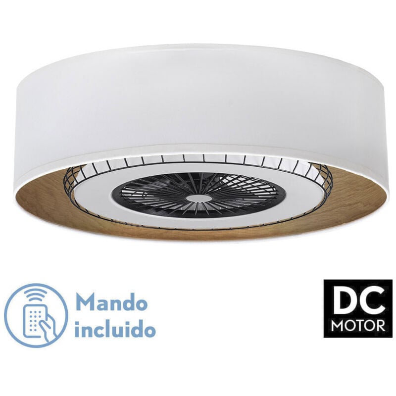 Fabrilamp - Ventilateur dc Tania 72w Blanc/bois clair 5 pales 6 vitesses 3col Télécommande, mémoire, intensité réglée, minuterie 6120lm 70d