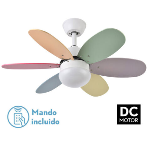 Ventilatore dc alves 2xe27 white 6 pale rev. pastello/intenso 41x85d con telecomando e timer