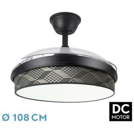 Ventilatore dc fashion 72w nero/grigio tetris 108d 3aspas 7200lm 3000-4000-6000k telecomando+ memoria+ timer