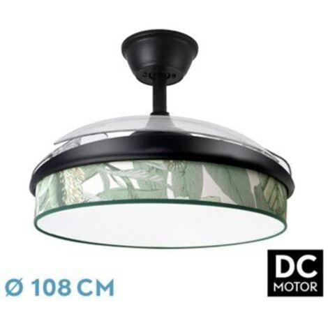 Ventilatore dc moda 72w nero/verde foglia 108d 3aspas 7200lm 3000k,4000k,6000k telecomando+memoria+timer