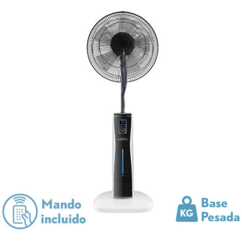 Ventilatore de corvo in piedi nero/bianco 3 velocità.75w.5asp nebulizzatore 125x43x40cm telecomando e timer, serbatoio acqua de 2l