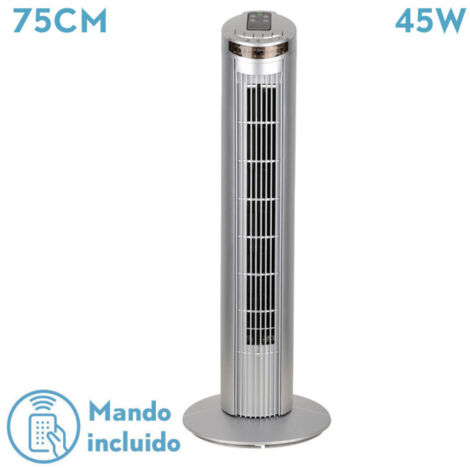 Ventilatore de tower orbigo silver 3vel 45w w/remote oscillating timer 75x27x27cm
