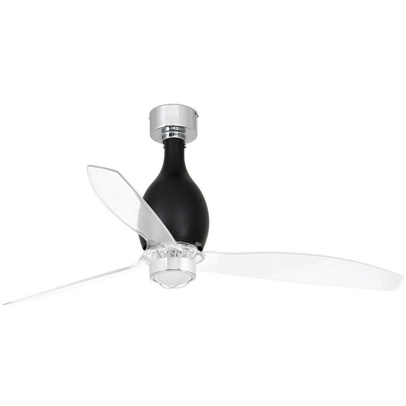 Image of Faro mini eterfan - Nero lucido, ventilatore da soffitto trasparente con motore cc Smart - telecomando incluso