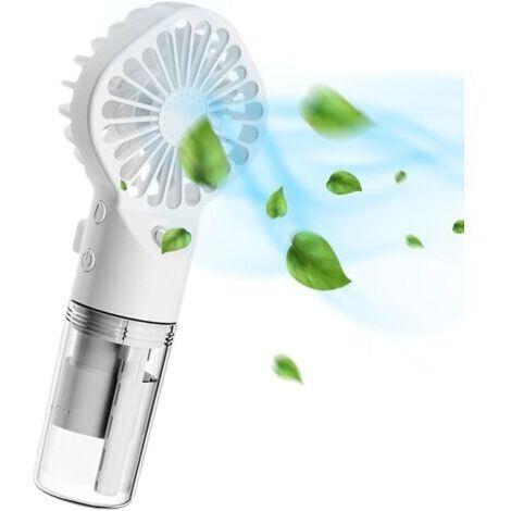 Ventilatore nebulizzatore portatile, mini ventilatore nebulizzatore trasparente, nebulizzatore ricaricabile tramite USB con 4 velocità per casa, ufficio, esterni, viaggi, bianco