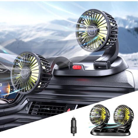 Ventilatore per auto a doppia testa, ventola di raffreddamento per auto da 12 V, ventola per veicoli girevole a 360° a 2 velocità, con presa accendisigari, per SUV, camper, veicoli (D)