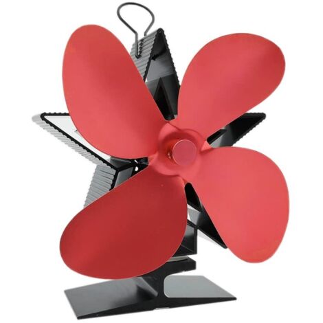 Ventilatore per camino a 4 pale alimentato a calore per stufe a legna - Ventilatore silenzioso - Distribuzione efficiente del calore (rosso)