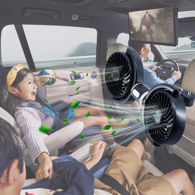 Image of Ventilatore per seggiolino auto per bambini, doppia testa, alimentazione tramite USB, bianco, adatto per seggiolini auto per neonati e bambini (senza