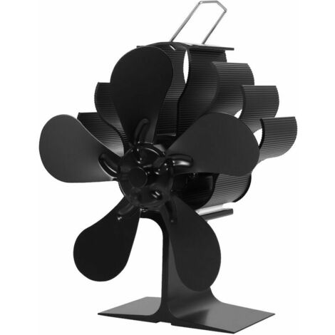 Ventilatore per stufa a legna a 4/5 pale, ventilatore per camino, stufa a legna/bruciatore a legna/ventilatore per forno con termometro, 5 pale nere - 5 pale nere