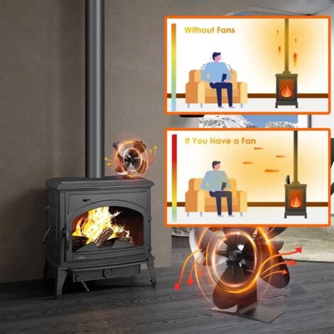 Ventilatore per stufa a legna a 4 pale, alimentato da calore, riscaldamento e risparmio energetico, funzionamento silenzioso, ventilatore per camino per una migliore distribuzione del calore interno