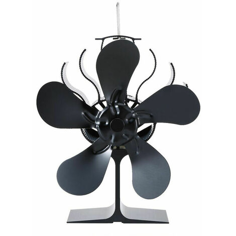 Ventilatore per stufa a legna a 5 pale alimentato a calore Ventilatore per camino per stufa a legna/a legna/camino Ventilatore ecologico nero