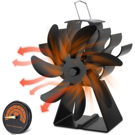 YOYO Ventilatore per stufa a legna, Ventilatore per stufa a legna a 7 pale con termometro, Ventilatore per camino alimentato termicamente, Ventola per camino Avvio silenzioso