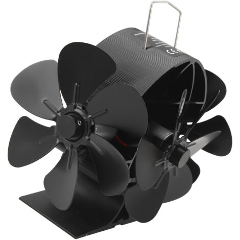 Ventilatore per stufa con piattaforma riscaldante in alluminio a 3 teste e 18 pale, 270 gradi, con tappo di soffiaggio e maniglia di copertura protettiva per bruciare la legna in casa.