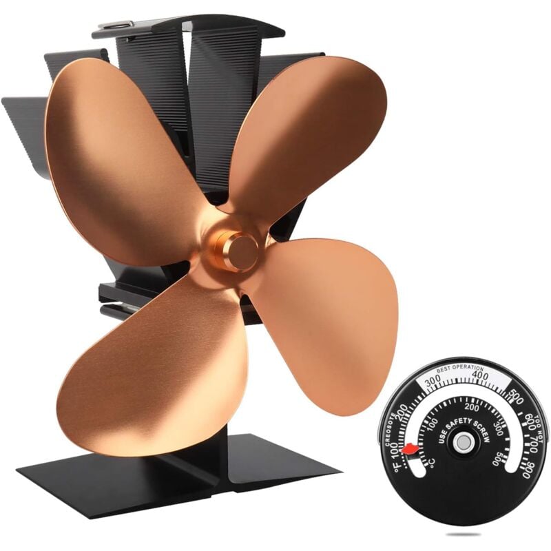 Ventilatore per stufa silenzioso alimentato a calore con 4 pale per stufe a legna/legna/stufe a camino - Ecologico Oro