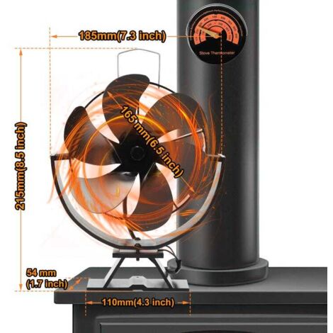 Ventilatore per stufa Ventilatore termico 6 pale rotanti Ventilatore per camino per stufa a legna Camino a gas con protezione contro il surriscaldamento
