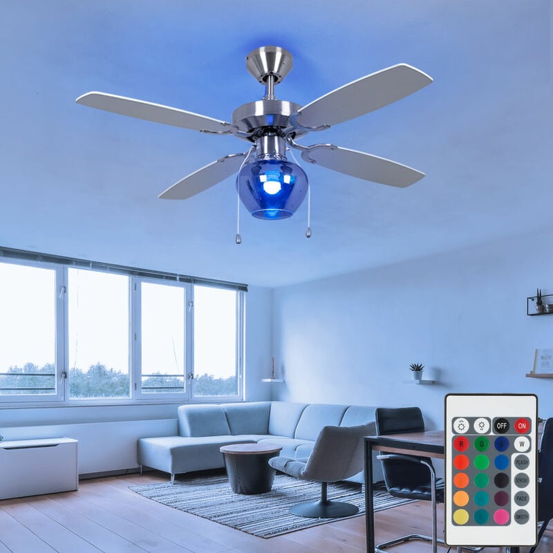 Image of Ventilatore, plafoniera, ventilatore, lampada soggiorno, ventilatore, vetro fumè, interruttore a tirante 3 stadi, telecomando, led rgb 8,5W 806Lm