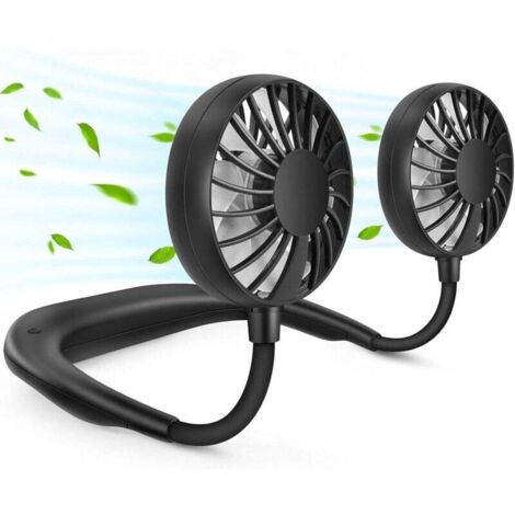 Ventilatore portatile da collo, a mani libere, ricaricabile tramite USB (3 velocità regolabili), nero