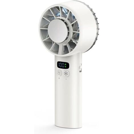 Ventilatore portatile, mini ventilatore a turbina, ventilatore tascabile con batteria da 5200 mAh, raffreddamento, velocità regolabile (1-100), per viaggi, campeggio e attività all'aperto (bianco)