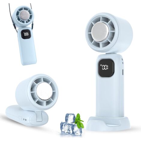 Ventilatore portatile ricaricabile tramite USB, mini ventilatore, piccolo ventilatore, ventilatore tascabile, mini ventilatore portatile, 5 velocità del vento, effetto neve rinfrescante, pieghevole + 
