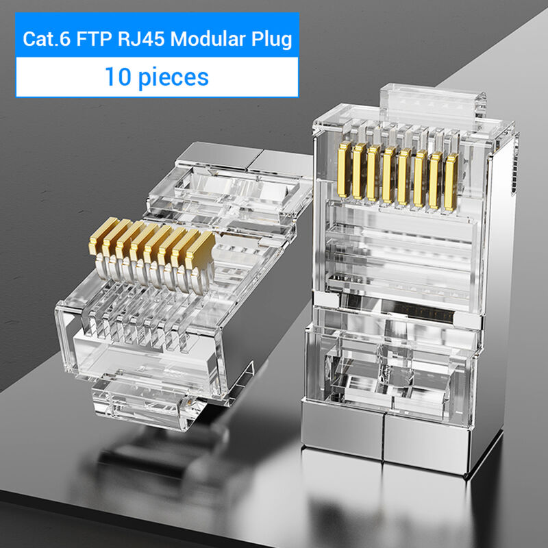 

Vention IDCR0-10 Conector de red Cat.6 Conector modular RJ45 Contactos chapados en oro Material de PC Cat.6 FTP 10 Piezas, Plata