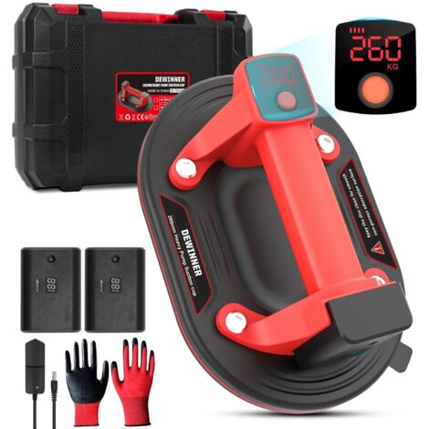 Ventosa elettrica da 10 pollici, sollevatore a vuoto per vetri ad alta resistenza con alloggiamento, 2 batterie da 3,0 A, schermo LCD, capacità di carico massima 260 kg