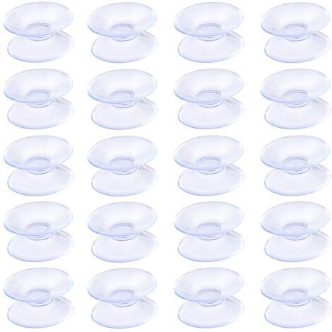 Ventose biadesive da 2 cm, in plastica PVC trasparente, adatte per piani di tavoli in vetro e specchi, confezione da 20 pezzi.