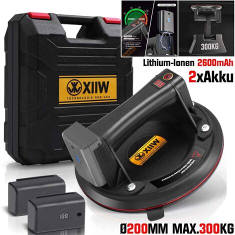 Ventouse à batterie jusqu'à 300 kg avec 2 batteries, lève-carreaux de 20 cm, lève-vitre à ventouse, lève-panneaux.